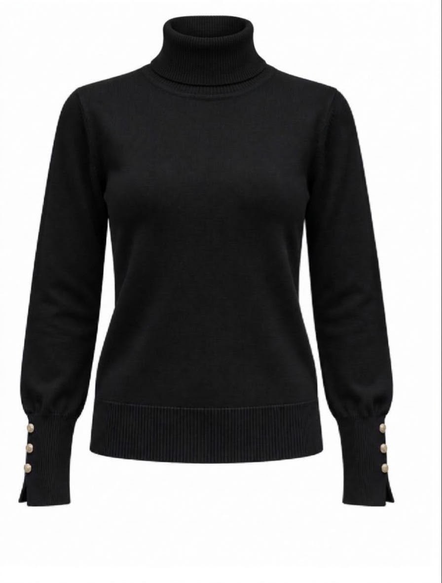 Premium High Neck Wool Basic Top with Button Details