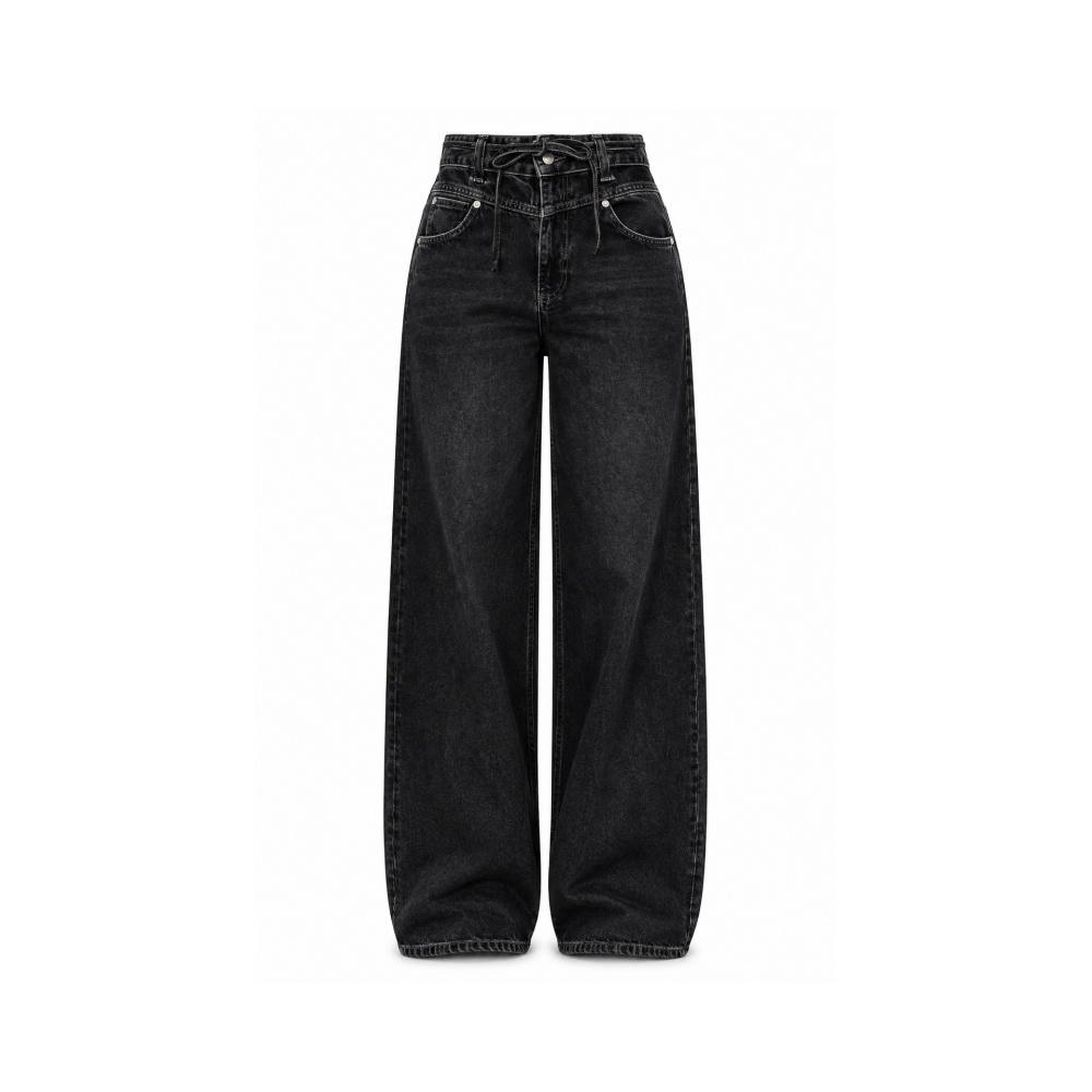 High-Waisted Wide-Leg Jeans – Washed Black | No Lycra