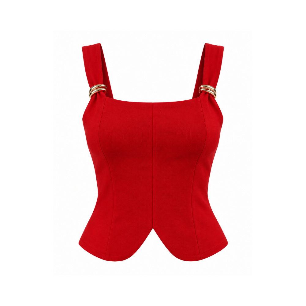 Women's Cropped Corset Top with Gold Ring Strap Details