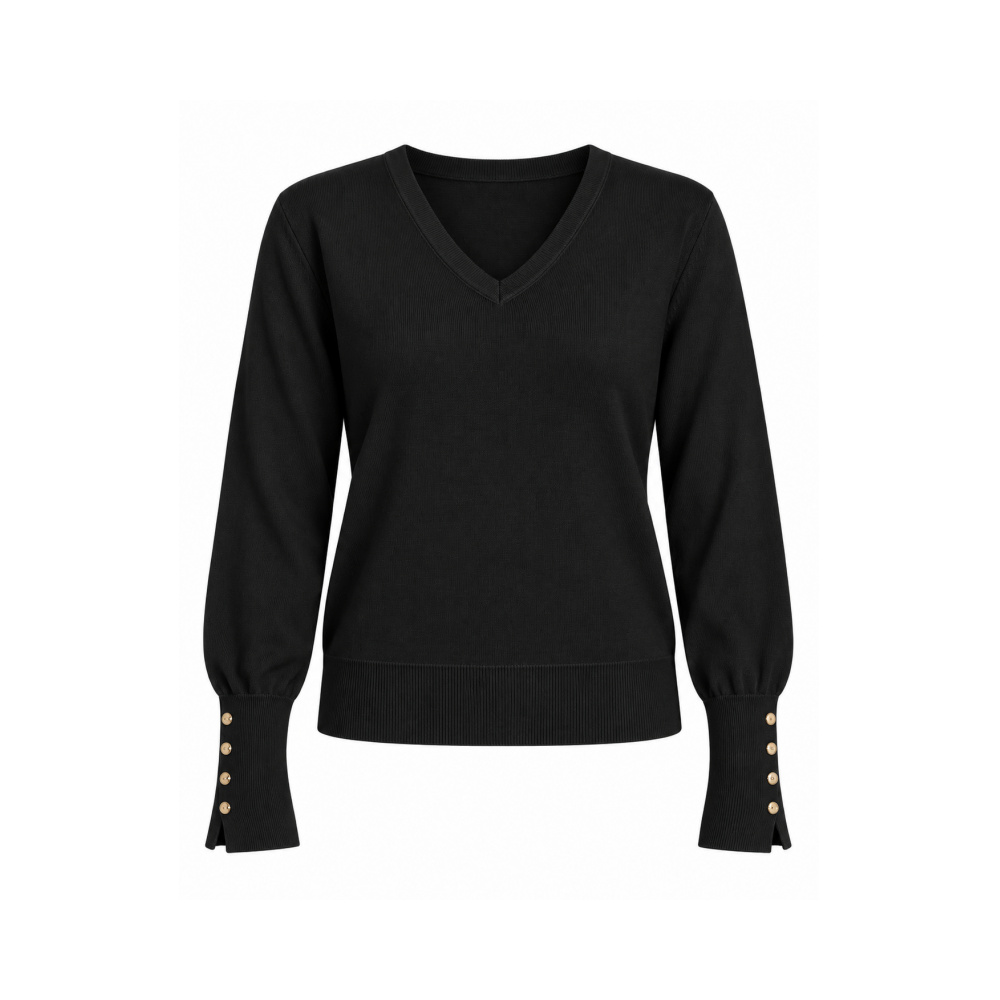 Premium Wool V-Neck Top with Button Details