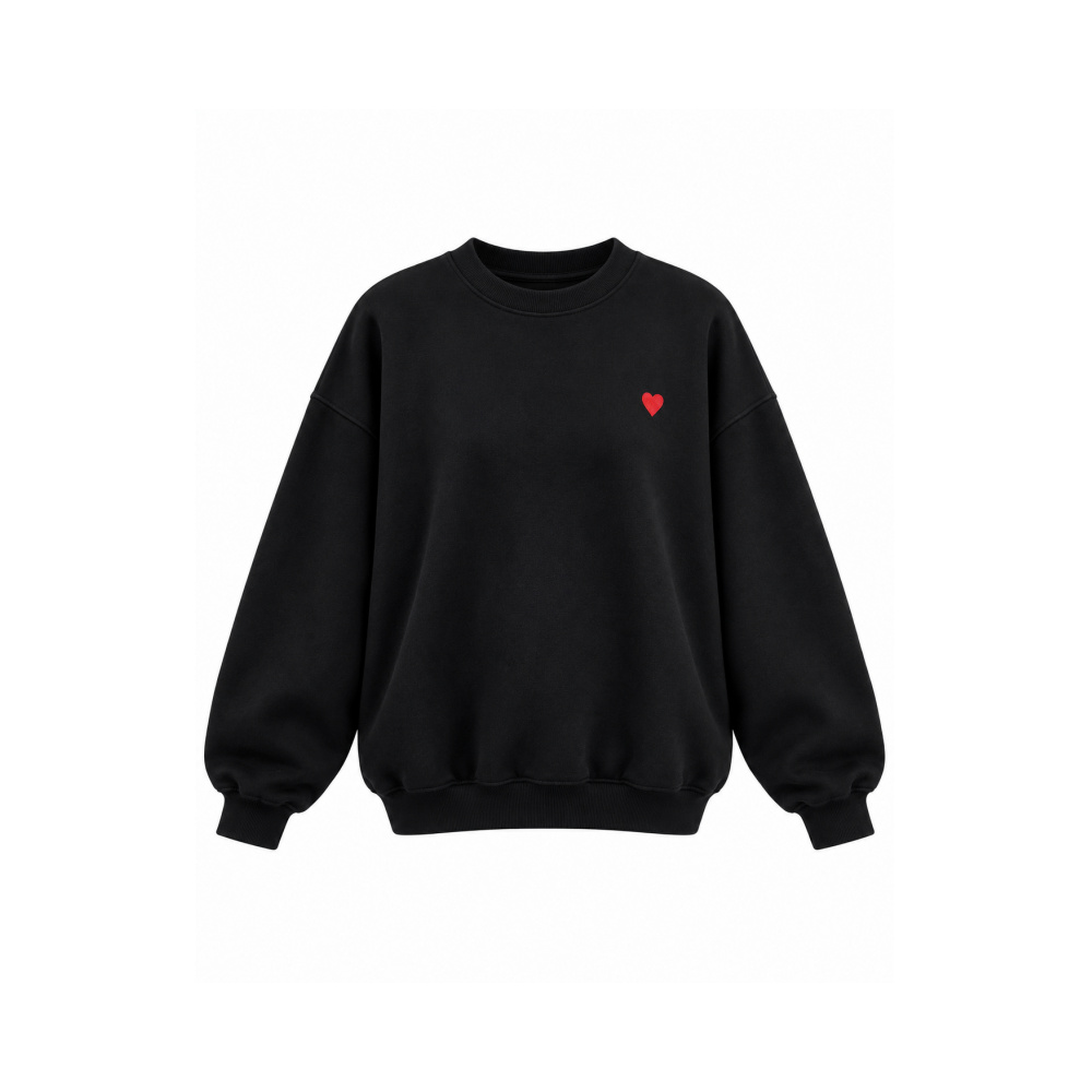 Heart Embroidered Fleece Sweatshirt