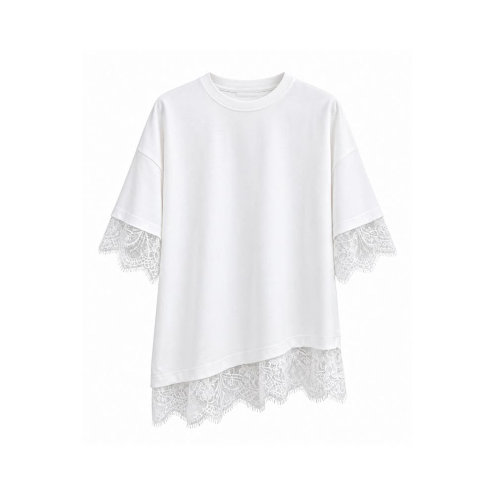 Asymmetrical White Top with Lace
